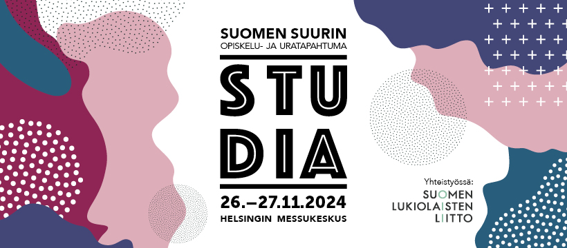 Graafinen Studia-logo tekstillä 26.-27.11.2024 Helsingin Messukeskuksessa